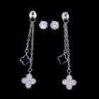 Women Tassel Design Silver Cubic Zirconia Earrings With Real White Gold Plated
