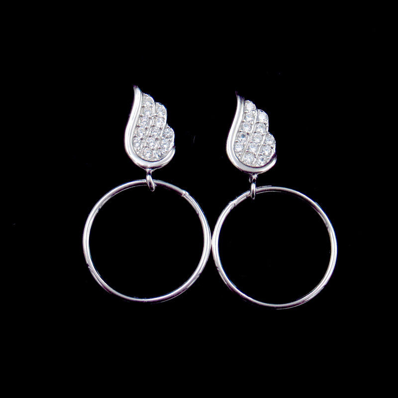 Simple Wings Drop Hoop Earrings Cubic Zircon Fine Silver Accessory