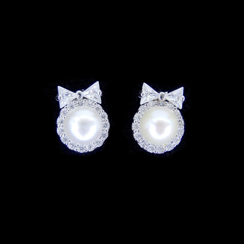 Rosette Shape Silver Pearl Earrings Sterling Silver Lovely Jewelry For Kids
