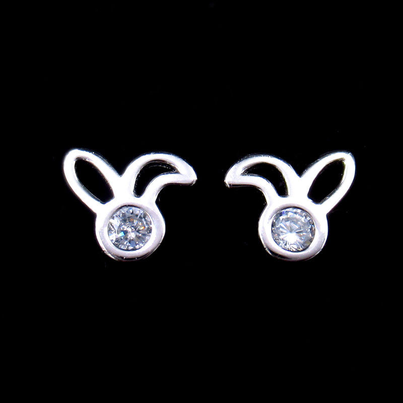 Cute Animal Rabbit Earrings CZ Stone Simple Accessory 925 Silver Jewellery